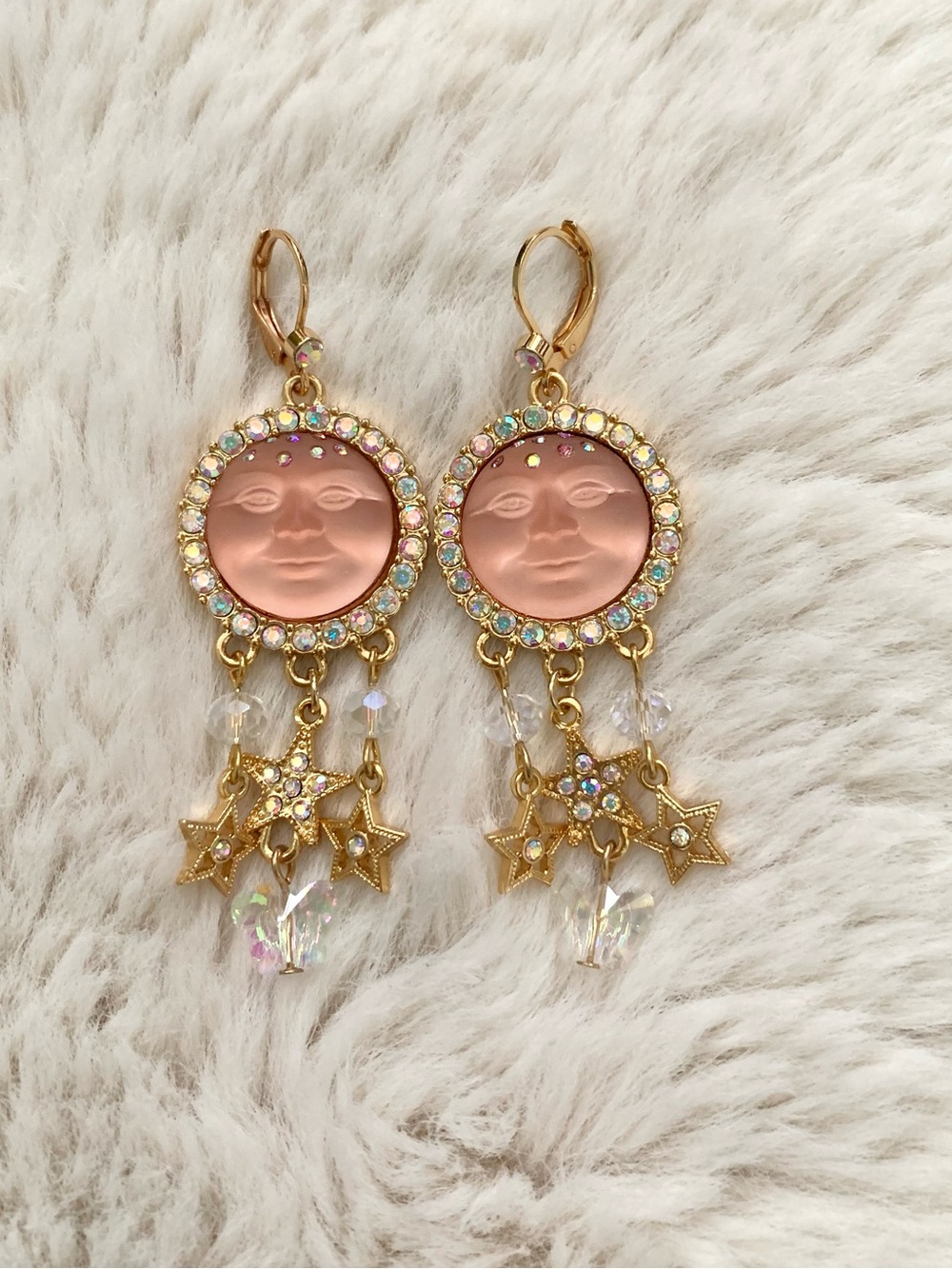 Kirk’s Folly Pink Moon Face Dangling Vintage/Retro Style Earrings